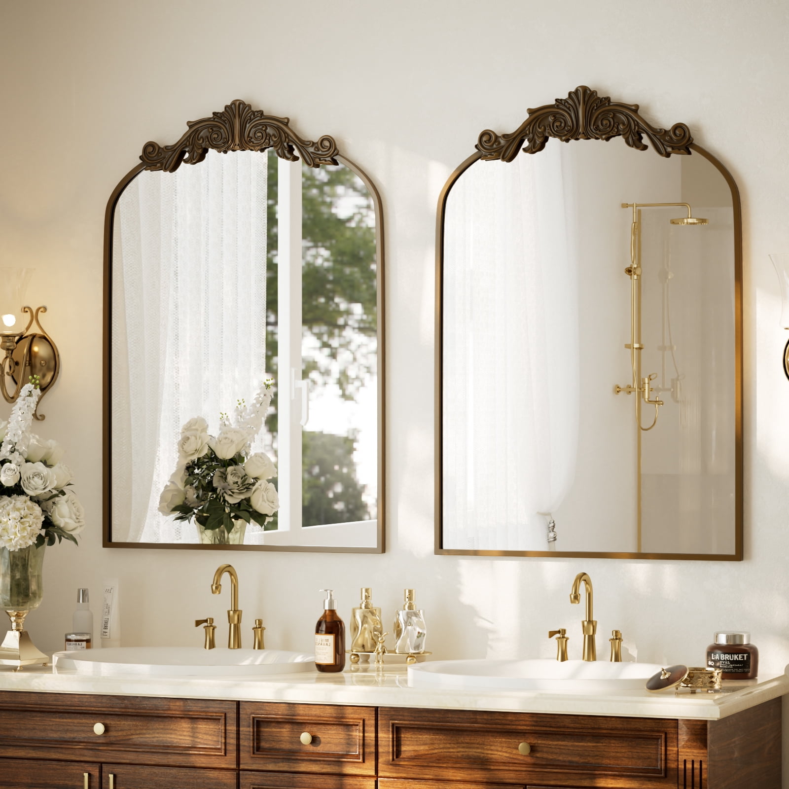 SHATTERVIEW 24"x36" Arched Wall Mirror Vintage Bathroom Mirror, Antique Bronze