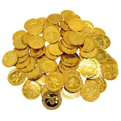 Monedas de Juguete para Niños de Halloween Moneda Plástico Monedas de Tes Plástico Oro para Tesoro Yotijar Monedas del tesoro pirata