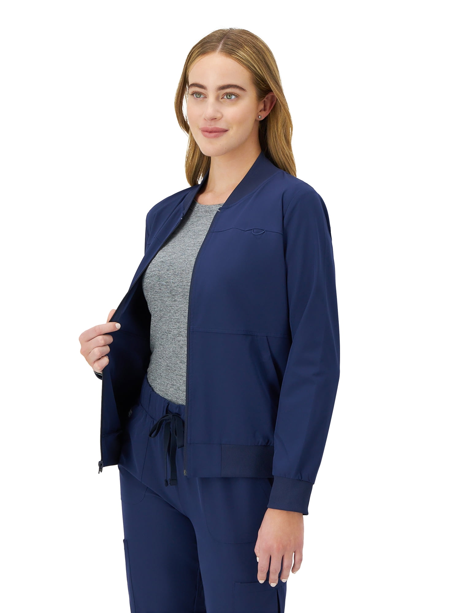 Hanes Womens Scrubs Bomber Scrub Jacket, Comfort Fit, Snap & Zip Pockets, Sizes XS-3XL