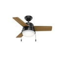 thumbnail image 3 of Hunter 36 inch Small Indoor Ceiling Fan with LED Light and Pull Chain - Modern Ceiling Fan, Standard Mount, 3 Blades, For Bedroom, Home Office, or Laundry Room, Quiet - Aker 59302, Matte Black, 3 of 16