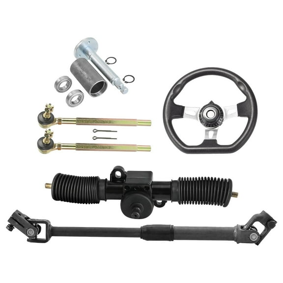 270mm Steering Wheel Steel Kit Gear Rack Pinion Adjustable Shaft Set DIY Parts for Go Kart Go Cart Golf Cart ATV UTV 110cc 125cc 140cc 150cc Buggy Drift Trike Off Road Kart (360mm Gear Rack)