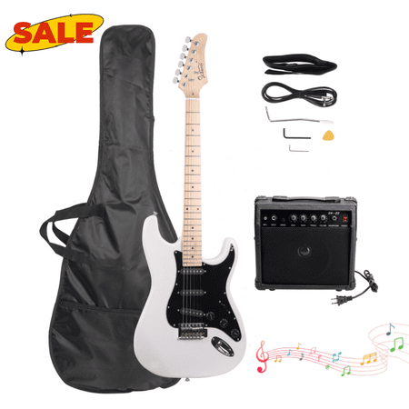 Hassch 39" Electric Guitar with Amp, Bag and Accessories, Beginner Starter Kit, Ideal Holiday Gift, White