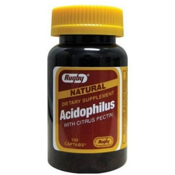 Rugby Natural Acidophilus with Citrus Pectin Dietary Supplement Captabs, 100 Count