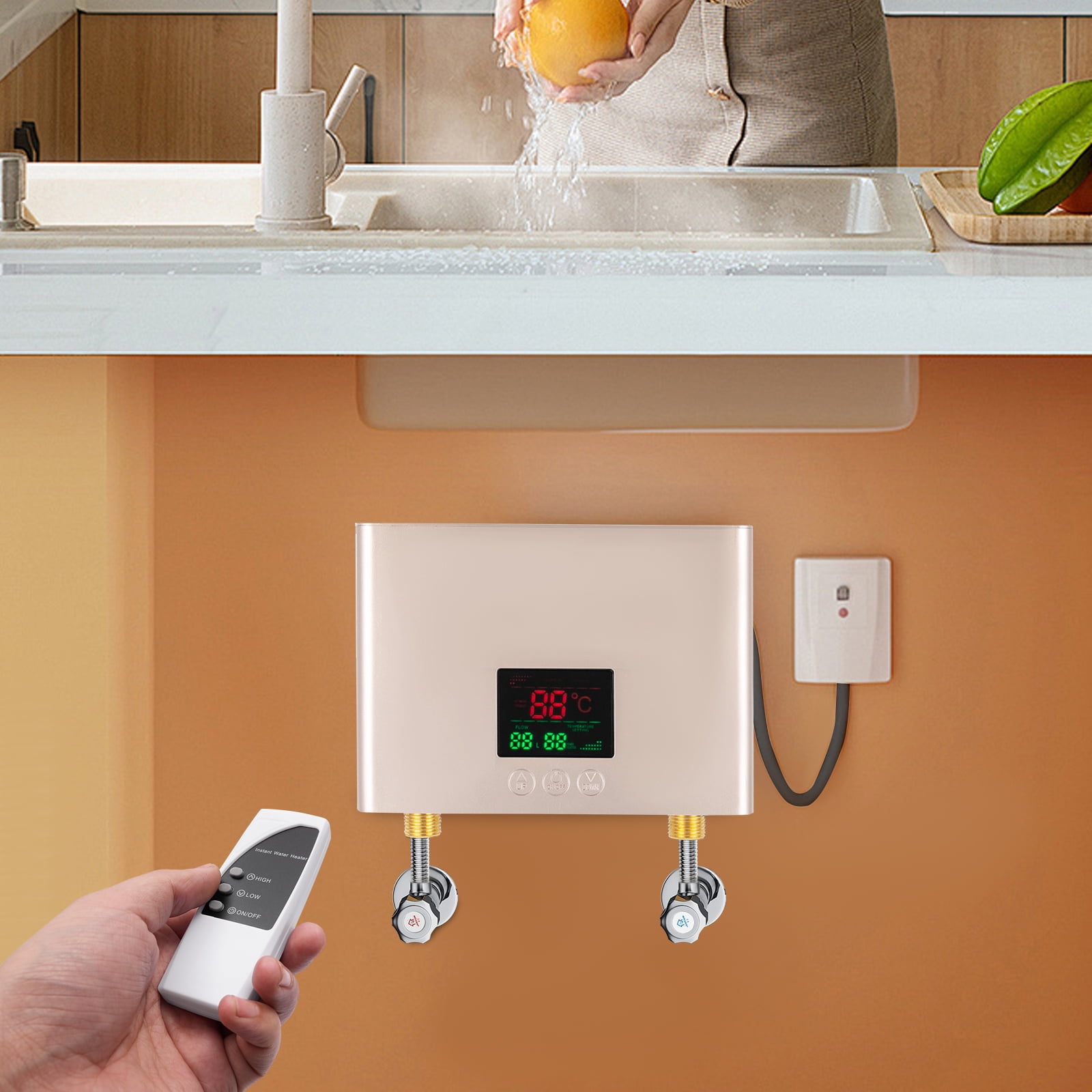 Electric Instant Hot Water Heater, Electric Tank Water Heater Warmer Tank Bathroom Shower, Waterproof Quick Heating Shower for Bathroom Kitchen
