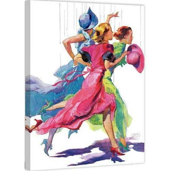 Marmont Hill Three Women Running from Rain by John LaGatta Painting Print on Wrapped Canvas