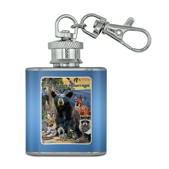 Great Smoky Mountains National Park Animals North Carolina Tennessee Stainless Steel 1oz Mini Flask Key Chain