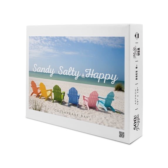 Chesapeake Bay, Virginia, Colorful Beach Chairs (19x27 inches, Premium 500 Piece Jigsaw Puzzle for Adults and Family, Made in USA)