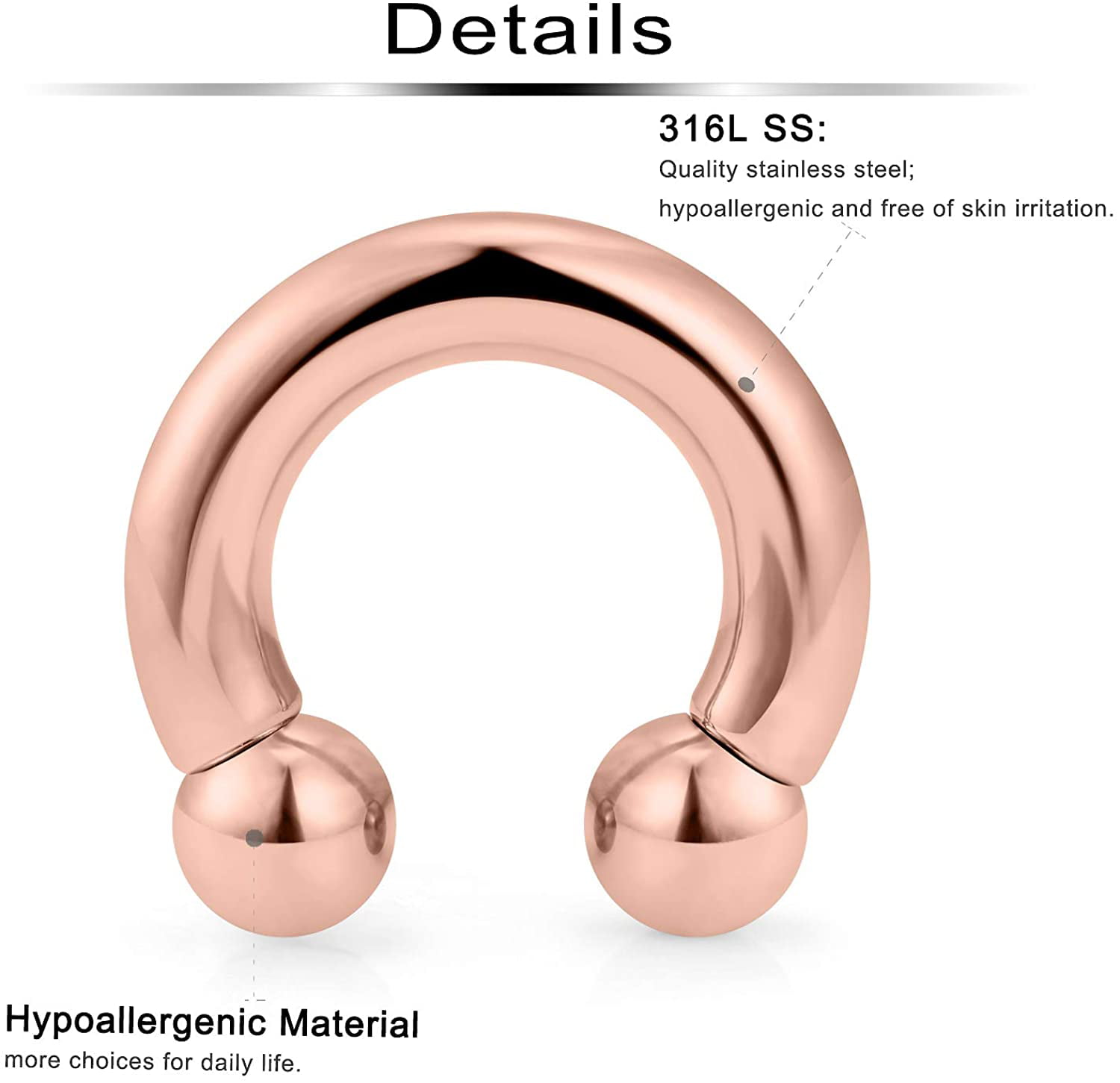 Ftovosyo PA Ring Internally Threaded Rainbow Circular Barbells Horseshoe Large Septum Ring Ear Gauges Earrings 2G 4G 6G 8G 12mm/16mm 316L Surgical Steel Pierced Body Jewelry for Women Men 