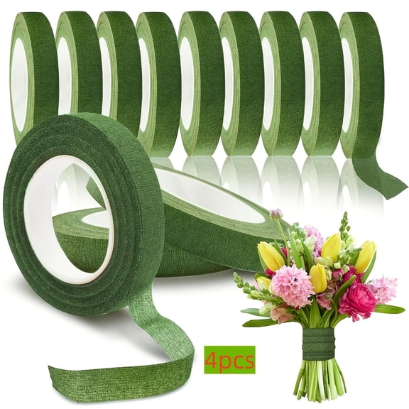 5 Rolls Floral Tape, Dark Green (30 Yards), Self-Adhesive Stem Wrapping Tape for DIY Flower Bouquets, Wreaths, and Plant Support