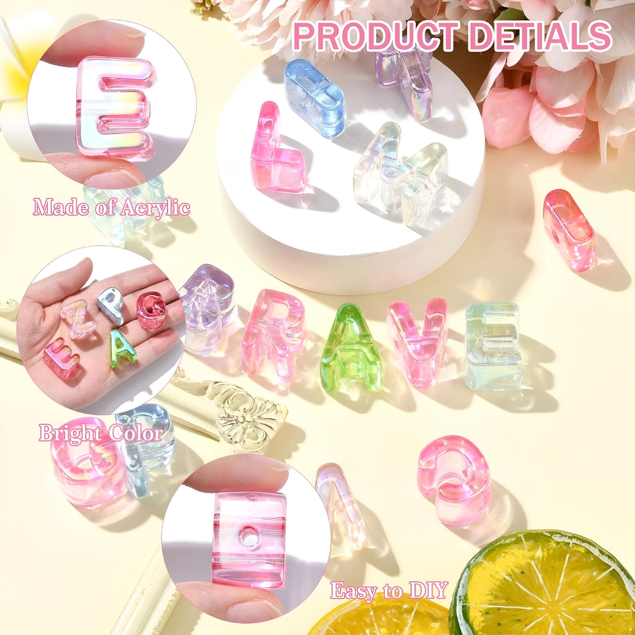 DESIGNICE Acrylic Letter Beads Rainbow Alphabet Letter Bead Spacer Loose Bead for Bracelets Jewelry Making