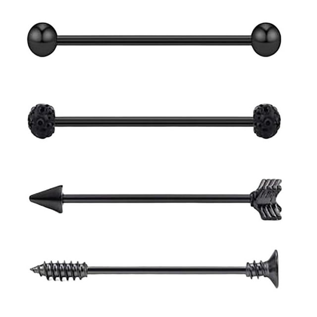 mmirethe 4 Pcs Boucles d'Oreilles Industrielles en Acier Inoxydable Colorées Noires