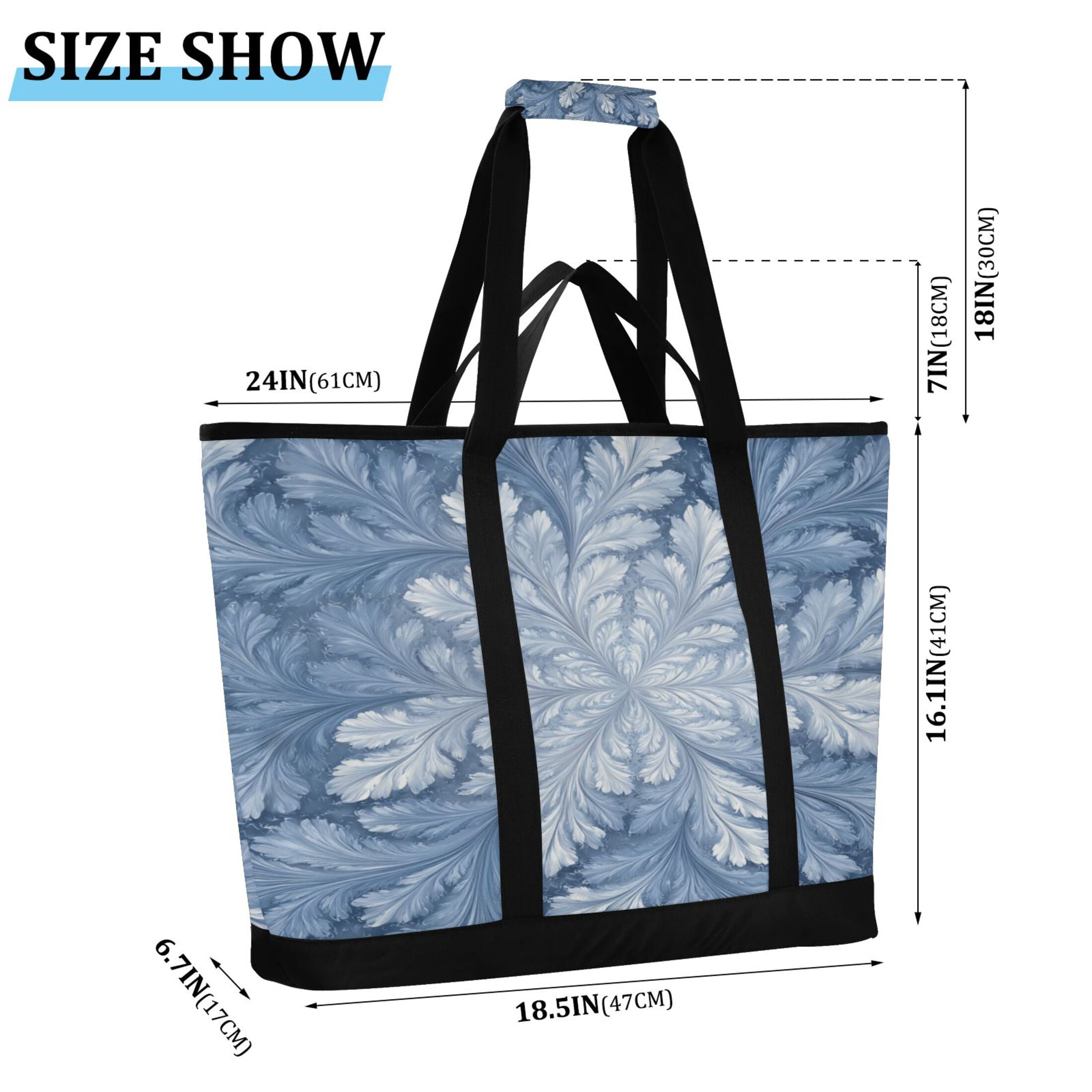 Extra-Large Wide Opening Design Capacity Hand-Held Ice Pack Thickened Insulation Layer For Long-Lasting Cold Retention For Outdoor Shopping Picnics And Camping White and Silver Fractal Design
