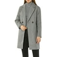 thumbnail image 1 of Allegra K Women's Double Breasted Lapel Raglan Long Sleeve Mid Length Overcoat L Grey, 1 of 8
