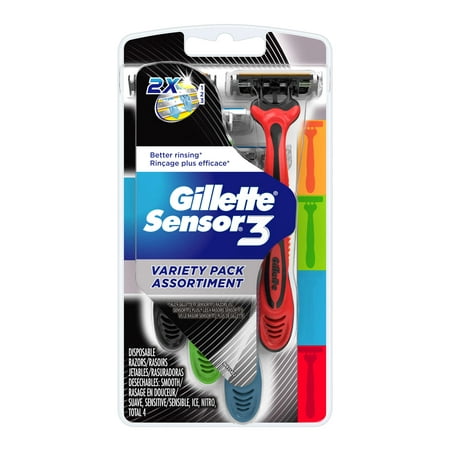 Gillette Sensor3 Men's Disposable Razors, Variety Pack, 4