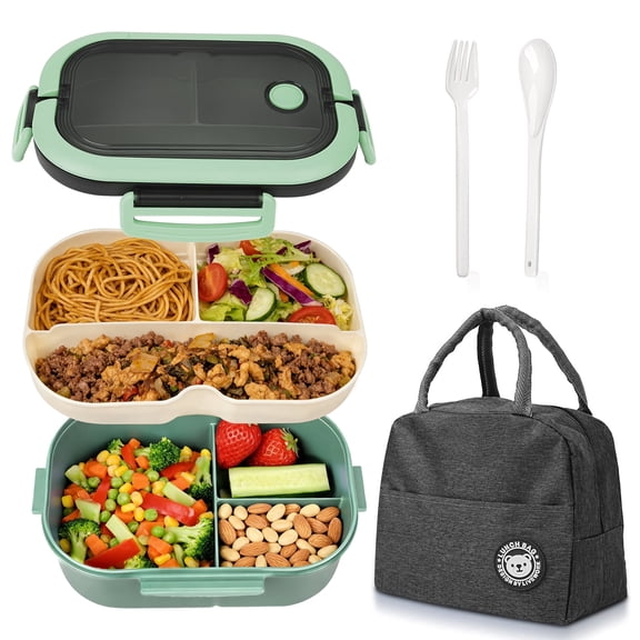 MOJINO Bento Lunch Box Set, 1.2L 2-Tier Stackable Lunch Box for Women and Adults with Insulated Lunch Bag, Fork and Spoon, Leak-Proof, BPA-Free, Microwave and Dishwasher Safe