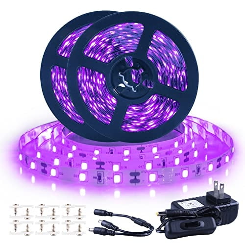 Tira de luz negra Ontesik 40 pies 12 metros UV flexible con kit LED 720 perlas 12V