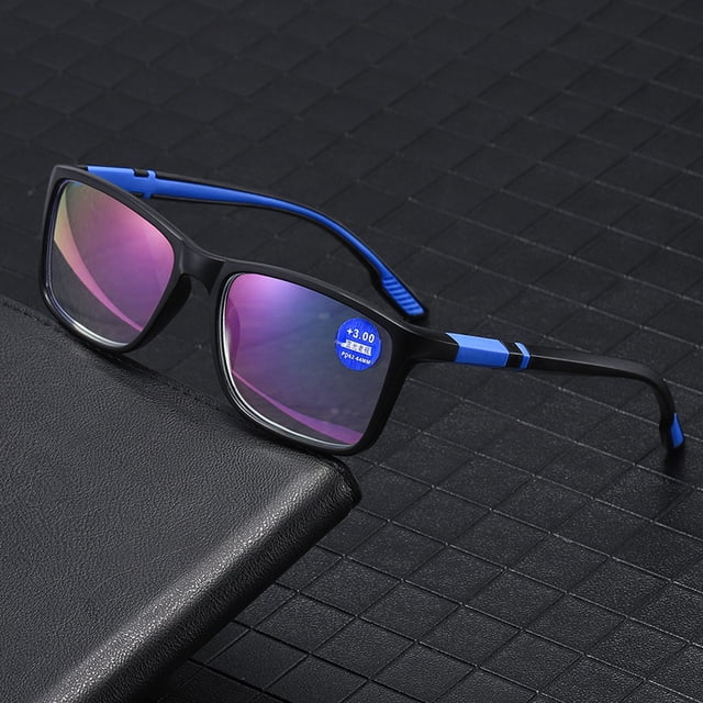 Gafas de lectura deportivas de montura grande para hombres y mujeres, gafas de lectura con luz dual anti-azul, gafas para presbicia TR con revestimiento de resina HD