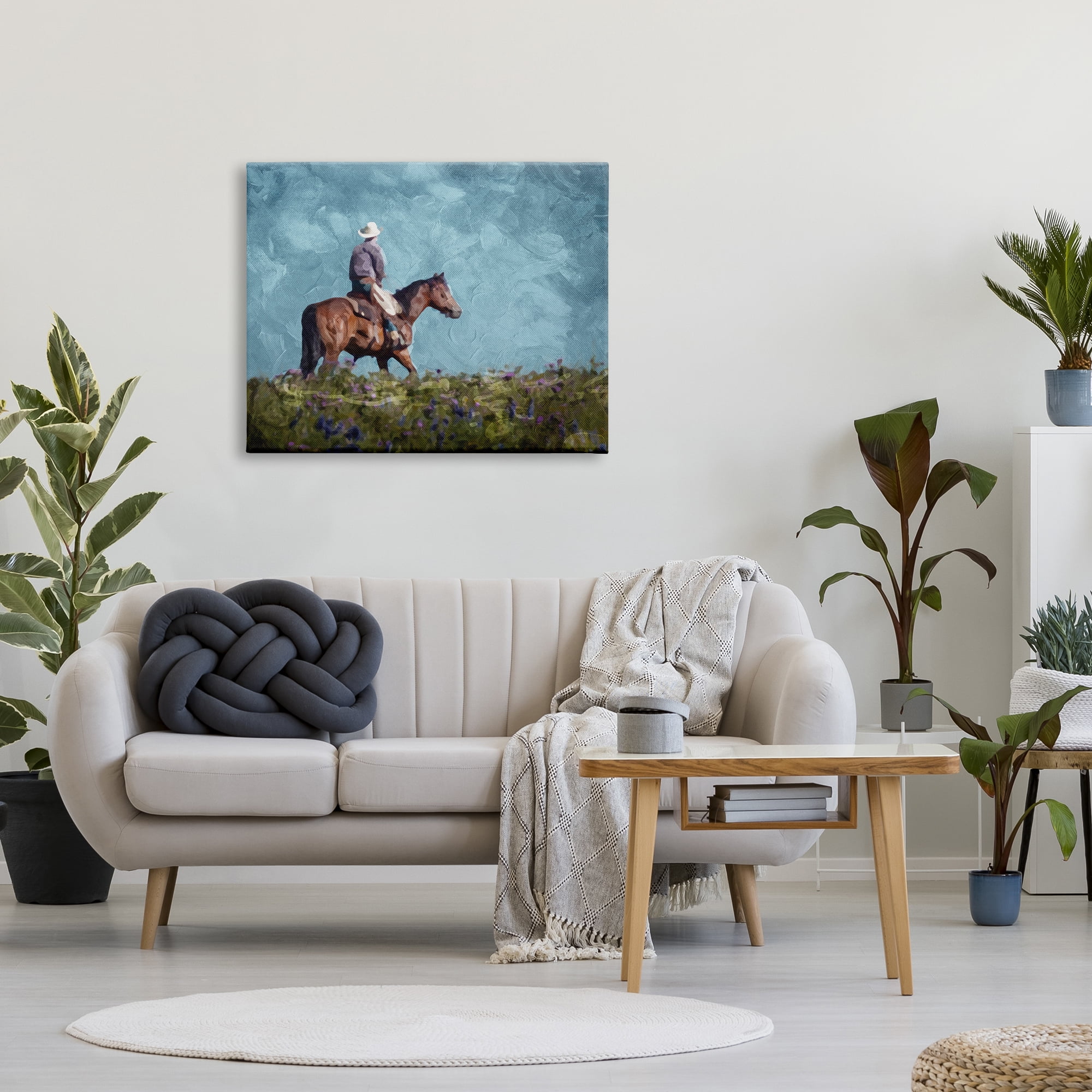 Stupell Industries Cowboy in Meadow Animals & Insects Painting Gallery Wrapped Canvas Art Print Wall Art, 40 x 30