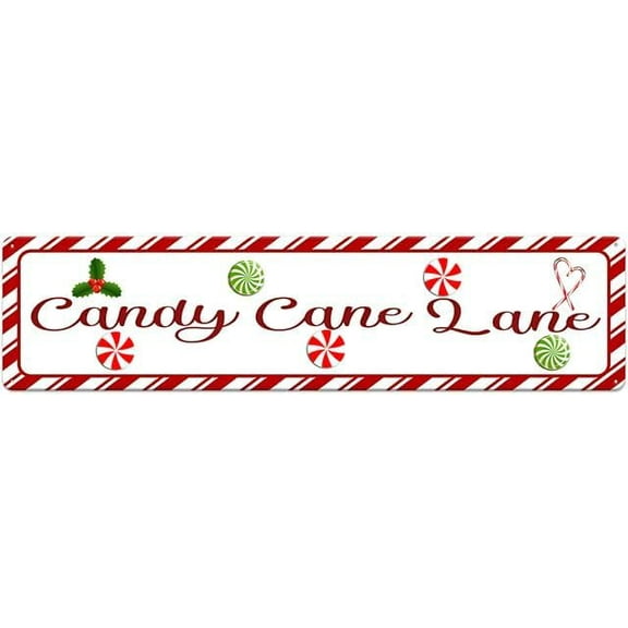 Christmas Candy Cane Lane Sign Christmas Hanging Sign for Room Wall Decorations Aluminum Christmas Sign For Holiday Home Decor 4"x16"