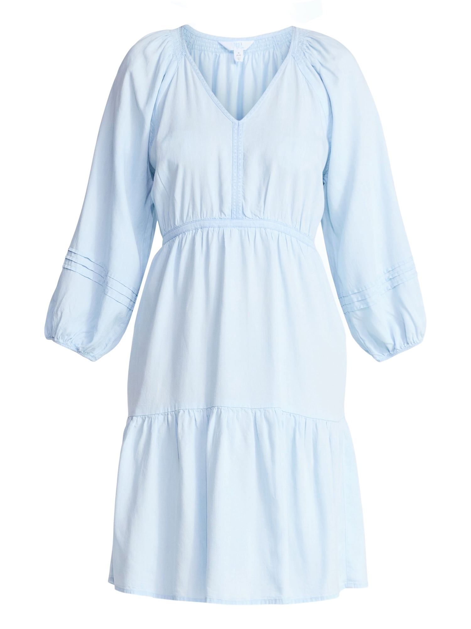 Time and Tru Women's Tiered Mini Dress with ¾ Sleeves, Sizes XS-XXXL