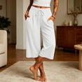 thumbnail image 2 of Vynhevius Women's Drawstring Capri Pants Pleated Waist Pockets Loose Wide Leg Casual Trousers, 2 of 6