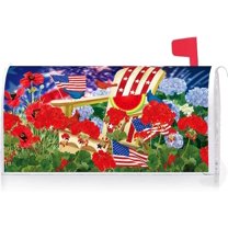 USA Patriotic Pansies Floral Watermelon Mailbox Cover with Magnetic Strip Summer Cardinal Mailbox Wraps Post Letter Box Cover Standard Size 21" X 18" for Garden Outdoor Yard Decor