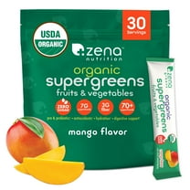 Zena Nutrition Organic Super Greens On the Go Powder, Mango, 0 Sugar, 3G Fiber, Superfoods, 8.47 oz, 30 Servings