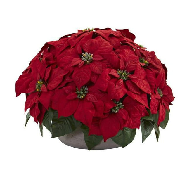Nearly Natural 8194 Poinsettia Artificial Plant in Stone Planter