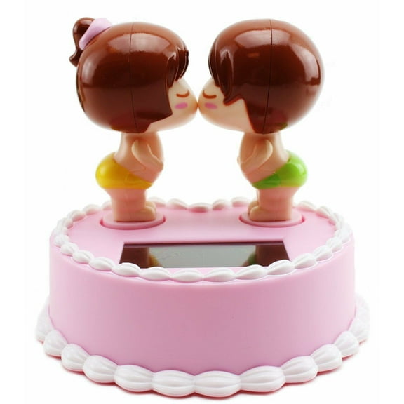 ERROR Valentine's Day Wedding Decor. Solar Powered Toy Boy Girl on Pink Cake KT00019