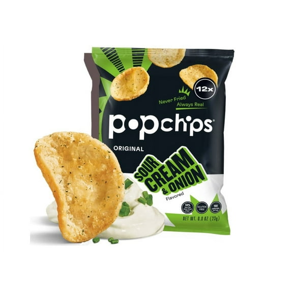 Popchips Potato Chips, Sour Cream & Onion, Single Serve 0.8oz Bags - Pack Of 12