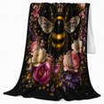 thumbnail image 2 of Royal Bumblebee Crown Pink Gem, Mystical Botanical Garden Scene, Warm Flannel Blanket for Sunroom and Reading Nook, Celestial Art Lovers Valentine's Day Gift, Fantasy Home Decor, 2 of 9