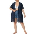 thumbnail image 2 of Unique Bargains Women's Plus Size Polka Dots Bell Sleeve Chiffon Summer Cardigans 1X Dark Blue, 2 of 6