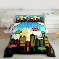 thumbnail image 2 of jejeloiu Modern City Buliding Bedding Comforter Set,Colorful Architecture Twin Comforter Sets,Yellow Blue Black Bedding Set,Luxury Bedroom Decor Reversible,2 Pieces, 2 of 8