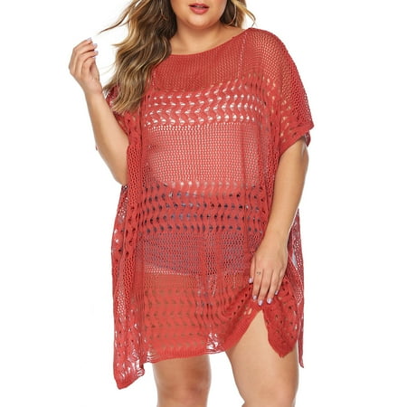 MSJUHEG Beach Coverup Cute Coverups Bikini Beach Cover Up Summer Large Womens Fashion Hollow Sexy Beach Bikini Blouse Dress Mesh Cover Up Beach Crochet Cover Up Red XL