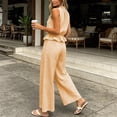 thumbnail image 6 of Lcziwo Two Piece Set for Women Elastic Waist Ruffle Trim Tank Tops Wide Leg Pant Set Plaid Casual Beach Vacation Lounge Set Khaki,L, 6 of 8