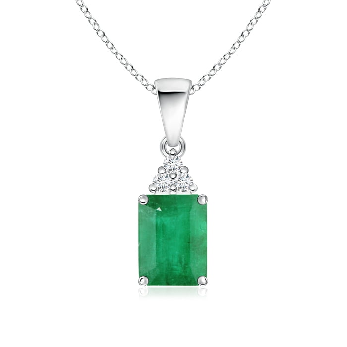 May Birthstone Pendant Necklaces Prong Set Emerald Cut Emerald Pendant with Diamond in 950 Platinum (8x6mm Emerald)... by Angara.com