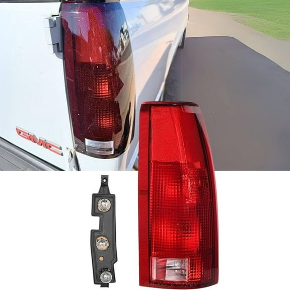 LED Tail Light for 1988-2000 Chevy Tahoe Blazer GMC Yukon Suburban C/K Pickup, Reverse Brake Lamps, Driver and Passenger Side Chrome Housing Red Lens