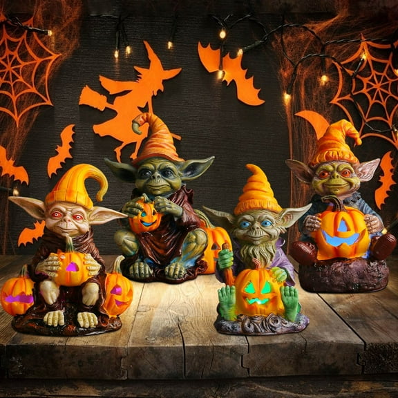 Suncoda Halloween Decorations, Halloween Pumpkin Alien Decor Electrically Illuminated Halloween Pumpkin Decor Garden Decorations Resin Crafts, Halloween Gifts