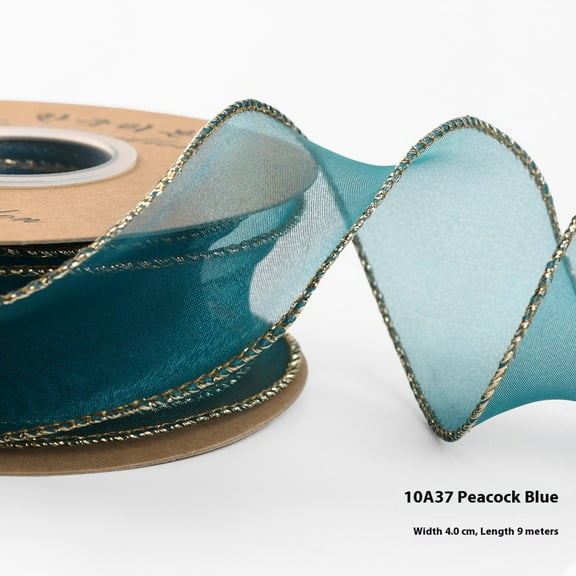 4cm Wide peacock blue silk ribbon for Crafts Floral Bouquets, Wedding Car, Party Decorations ,Valentine's Day, Gift Wrapping Bow ,Making Tree Wreaths Decoration,Gift Wrap Ribbons