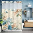 thumbnail image 6 of No Hook Shower Curtains with Snap-in Liner Set, Beige Beach Coastal Waterproof Hotel Style Bathroom Shower Curtain, Summer Nautical Coral Shell Botanical Breathable Mesh Top Bath Curtains 60''x72'', 6 of 9