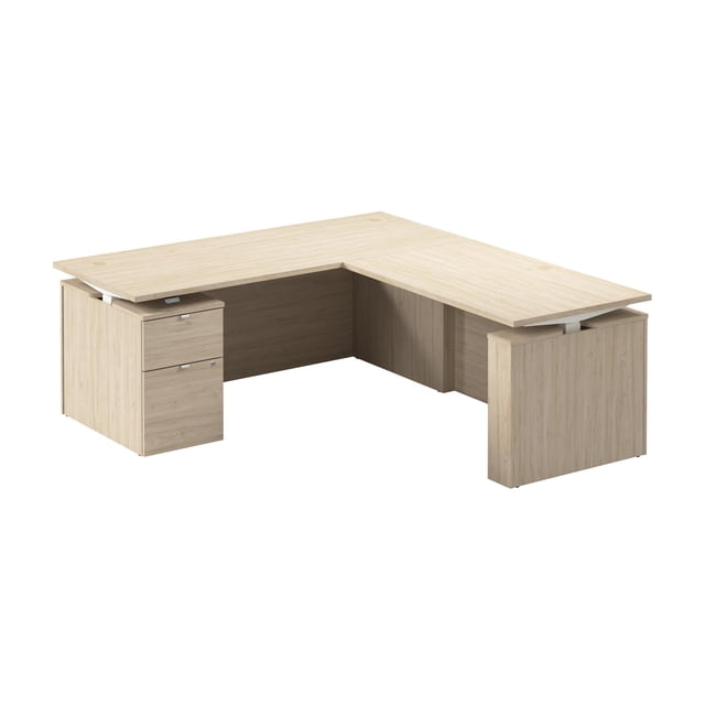 Stratus 72W Standing L Desk with File Cabinet in Natural Elm - Engineered Wood