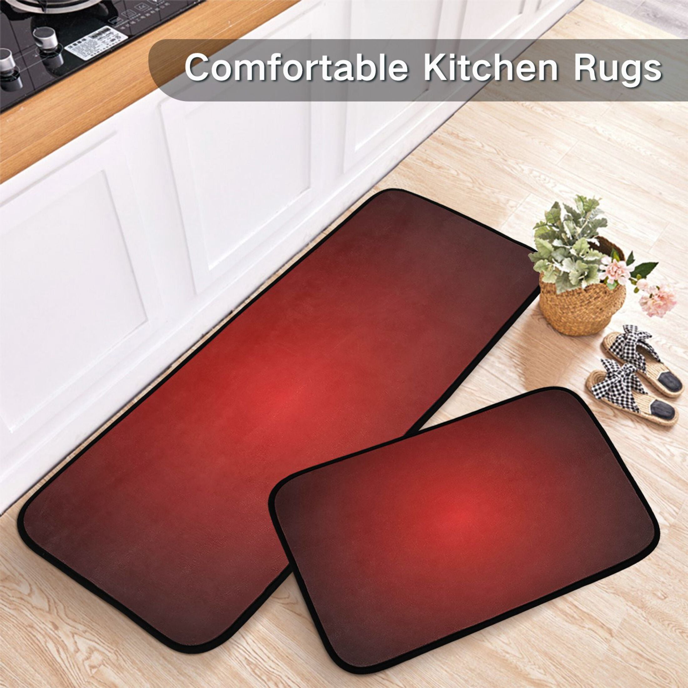 Ryvnso Gradient Red Kitchen Rugs Set Non Slip Runner Mats for Dining Room