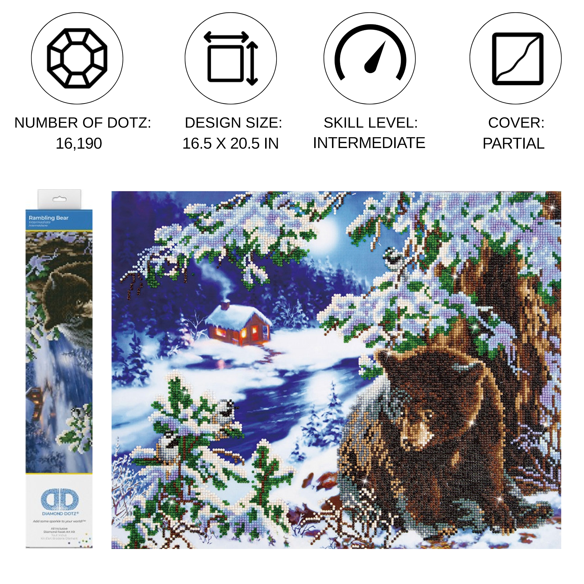Diamond Dotz Rambling Bear Animal Diamond Painting Kits for Adults - Diamond Art Kits a Relaxing Creative Craft Kit with Dotz Gems 16.5"x20.5"