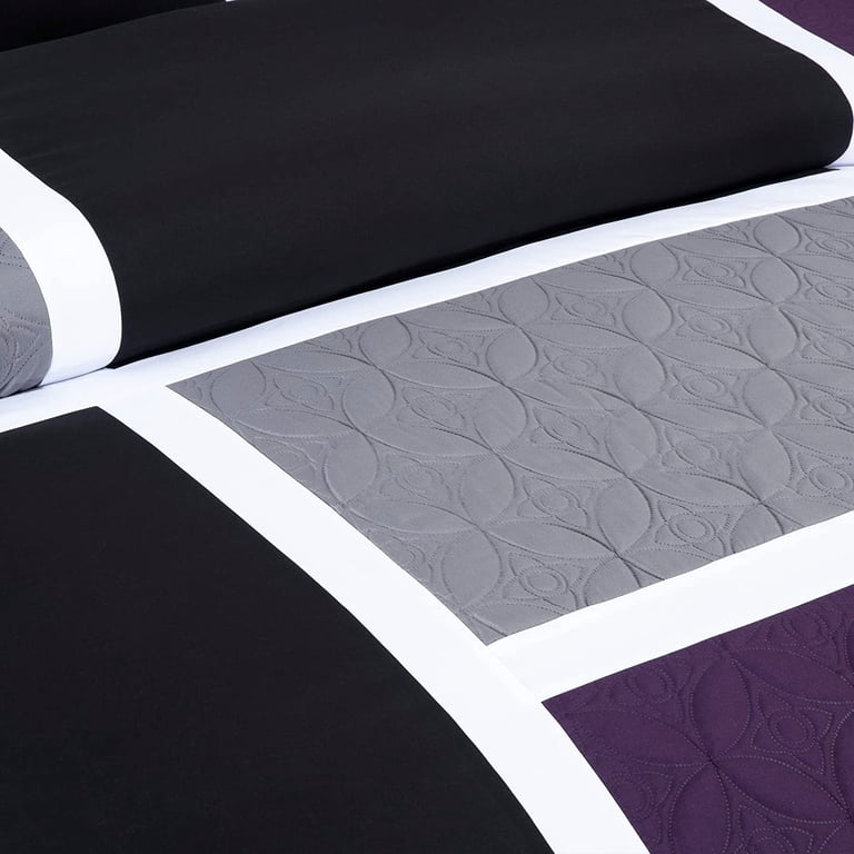 Chezmoi Collection Motley - Set di 3 trapunte classiche ricamate geometriche, in cotone prelavato, per letto king size, colore: grigio Chezmoi Collection Motley - Set di 3 trapunte classiche ricamate geometriche, in cotone prelavato, per letto king size, colore: grigio