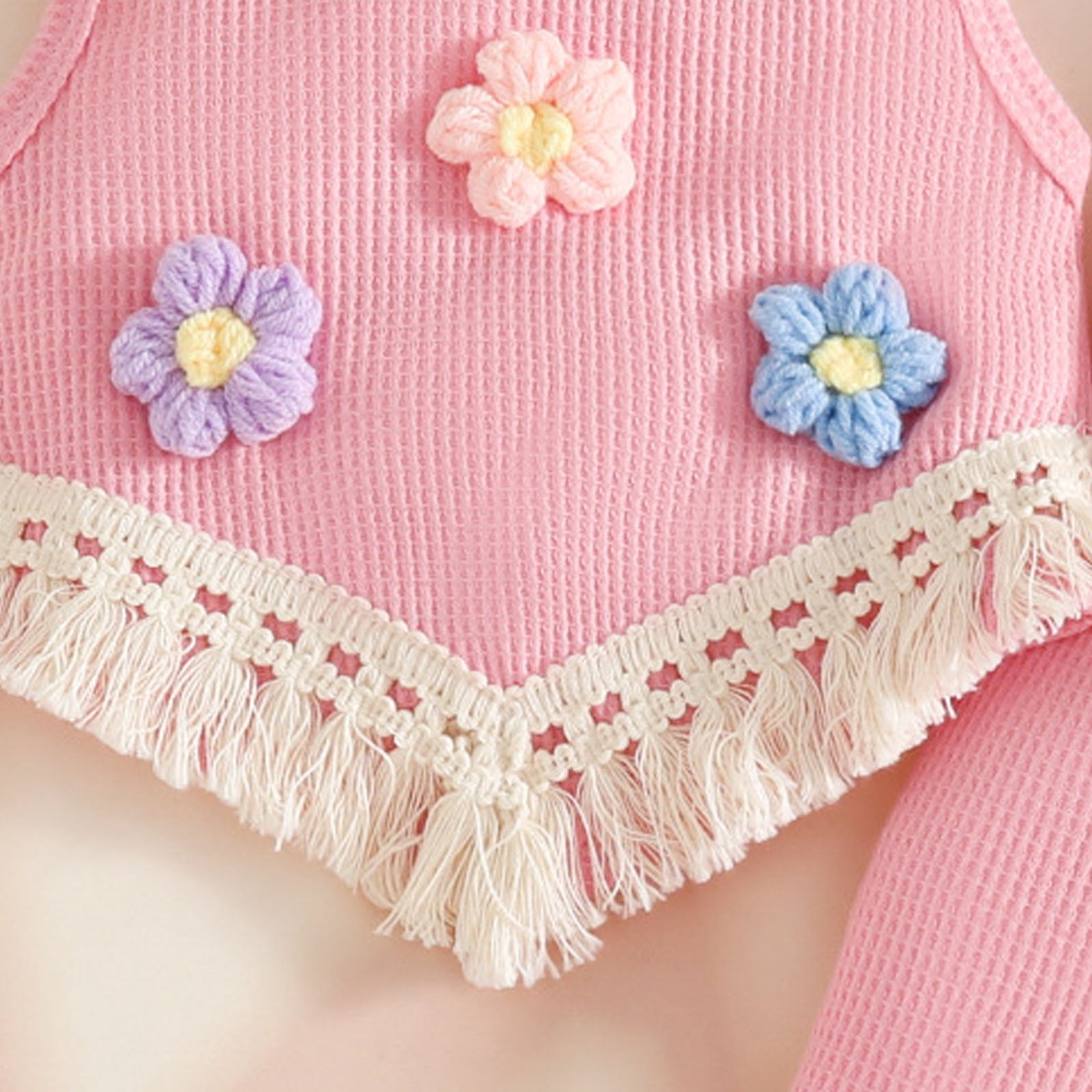 Faraee Toddler Baby Girl 2 Piece Summer Outfit Tassel Flower Cute Clothes Sleeveless Vest Tops Flare Leg Pants Casual Clohing Set Pink Size 12-18 Months