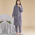 thumbnail image 3 of 2 Pcs/Set Women Winter Bathrobe Pants Set Thick Fleece Keep Warm Hooded Single-breasted Robe with Pockets Loose Homewear Trousers Sleepwear Pajamas, 3 of 7