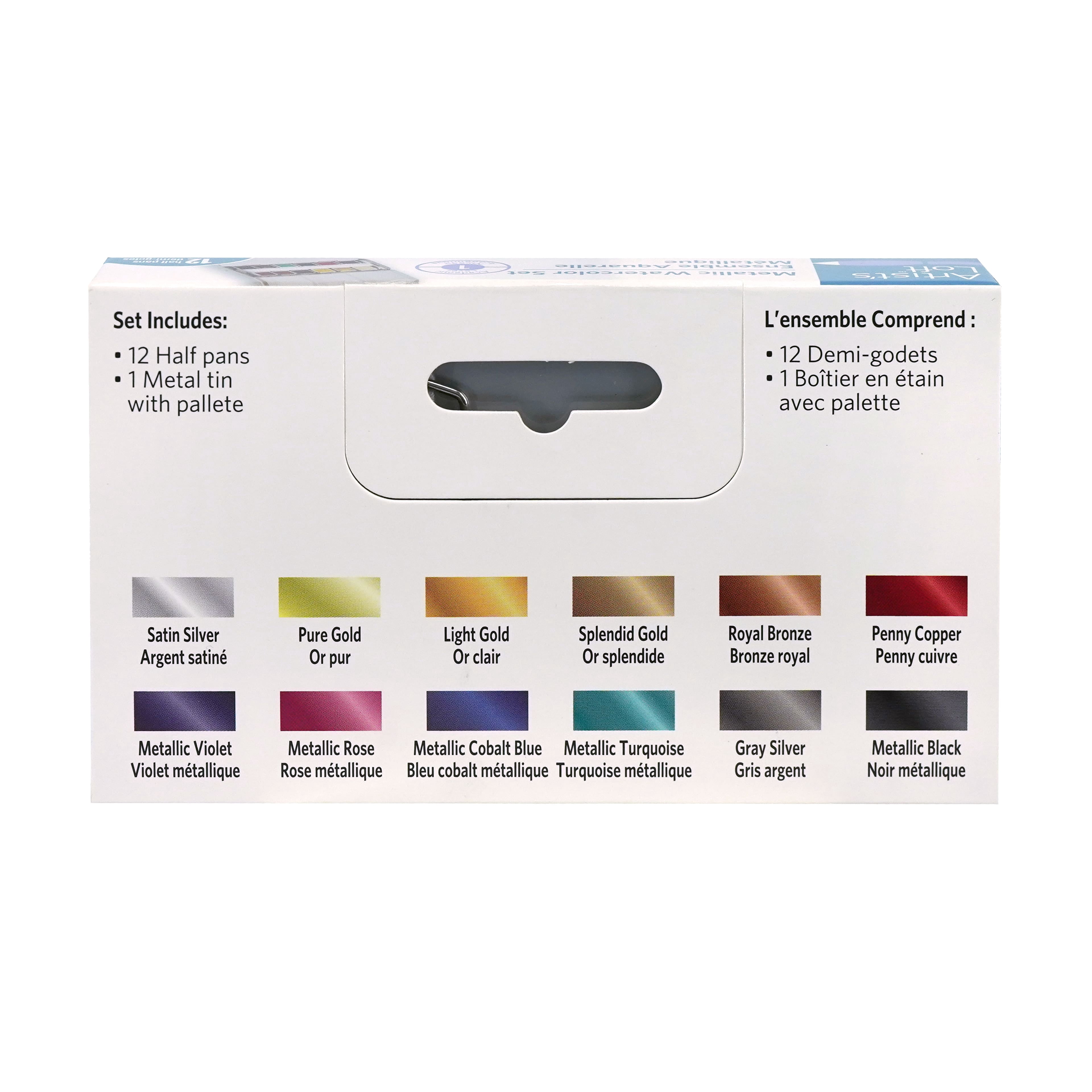 12 Half Pans Metallic Watercolor Set by Artist's Loft - High Quality Watercolor Pigments for Students - Teachers - Artists - 1 Pack