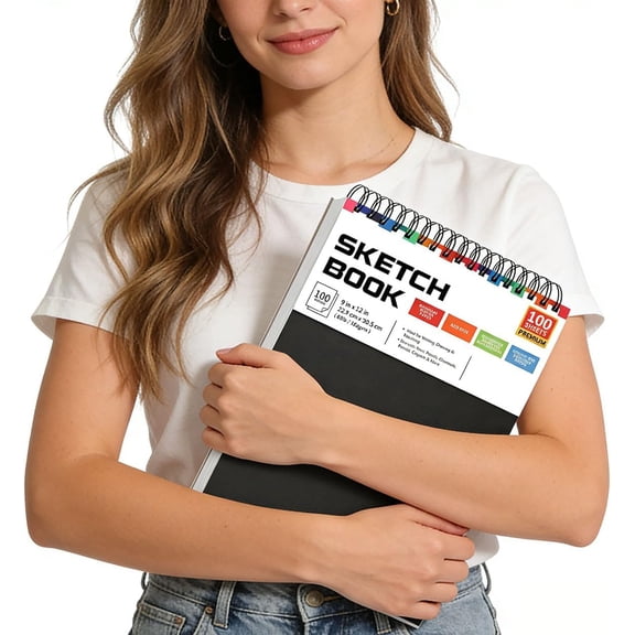 CoreLiving 9" x 12" Spiral Bound Sketch Book, 100 Sheets, 68lb/100gsm Acid-Free Drawing Paper, Artist Sketch Pad for Adults & Beginners, Professional Art Supplies