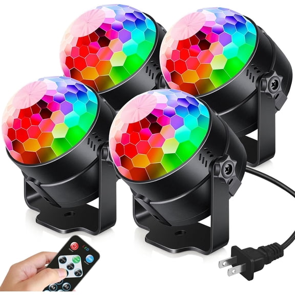 4-Pack Sound Activated Party Lights with Remote Control Dj Lighting, Disco Ball Light, Stage Lamp Strobe Light for Home Room Dance Parties Karaoke Wedding Decorations Christmas