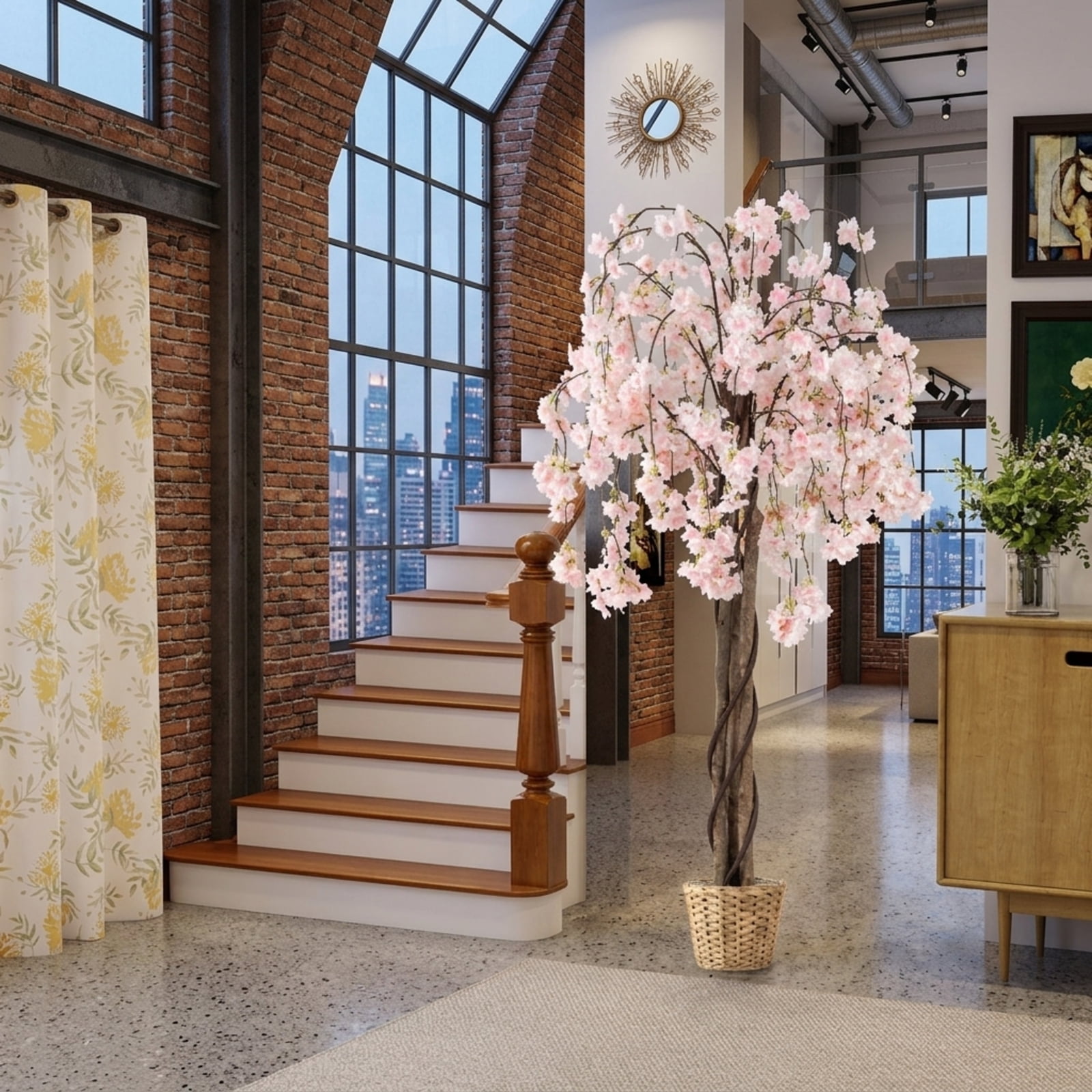 Vebreda Artificial Plant Decor, 5.5 FT Tall Artificial Cherry Blossom Tree with Pink/White Flowers 1 Pack, Realistic and Charming Appearance
